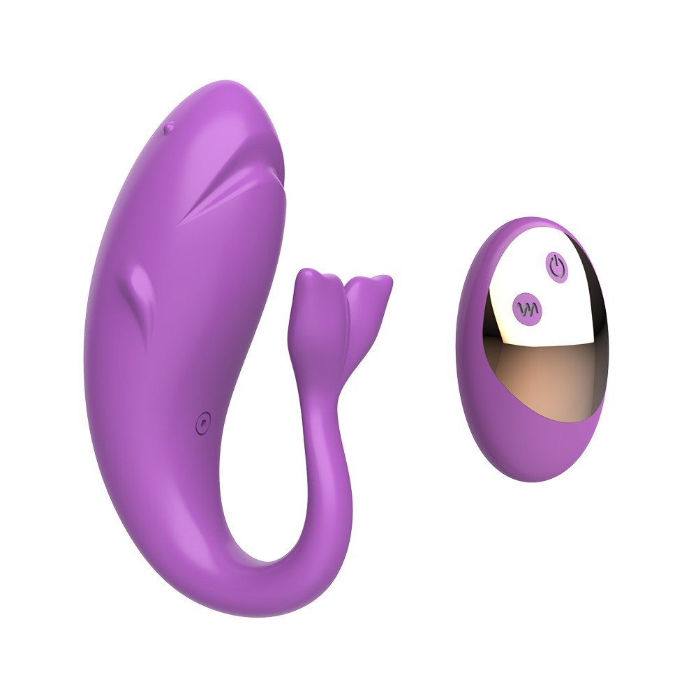 Vibrador para Casal em Silicone Recarreg�vel com 10 Vibra��es e Controle sem Fio Roxo - Detalhe do vibrador e do controle