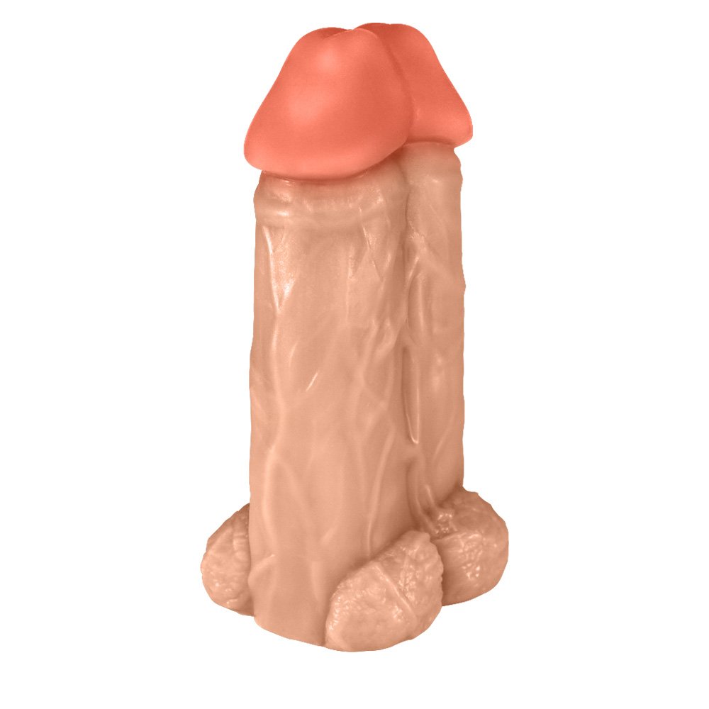 Pênis Realístico em PVC Flexível Duplo Super Amigos 18 x 7,5cm Bege | Foto 02