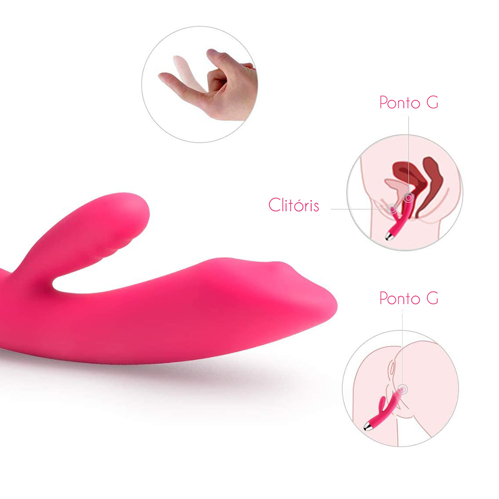 Vibrador Duplo Trysta Pink em ilustra��o de uso, com estimula��o do Ponto G e clit�ris