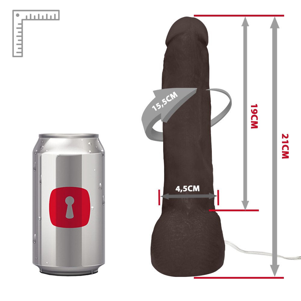 P�nis Real�stico Feito em PVC Flex�vel com Escroto, Ventosa e Vibro Ron Jeremy Marrom, vista de baixo com controle e fio