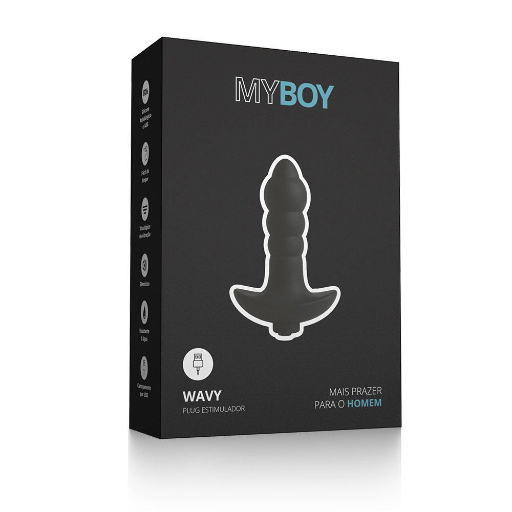 Plug Anal Recarreg�vel em Silicone com Multivelocidade My Boy Wavy Preto | Foto 04