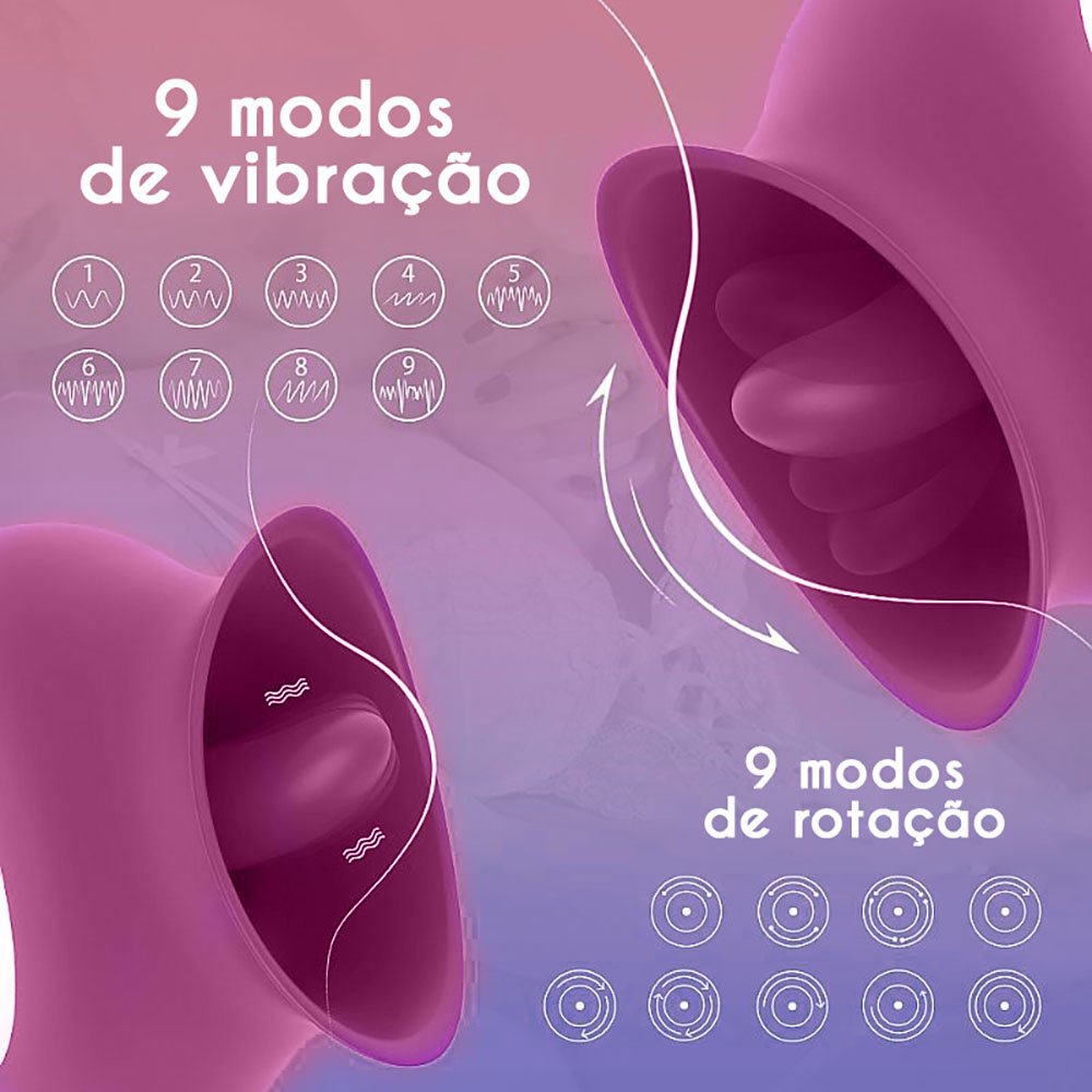 Vibrador para Clit�ris Cleopatra Pink com ilustra��es dos 9 modos de vibra��o e 9 modos de rota��o
