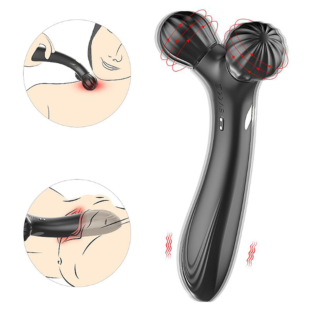Massageador Twig Preto com ilustra��es de uso para massagem corporal e estimula��o �ntima