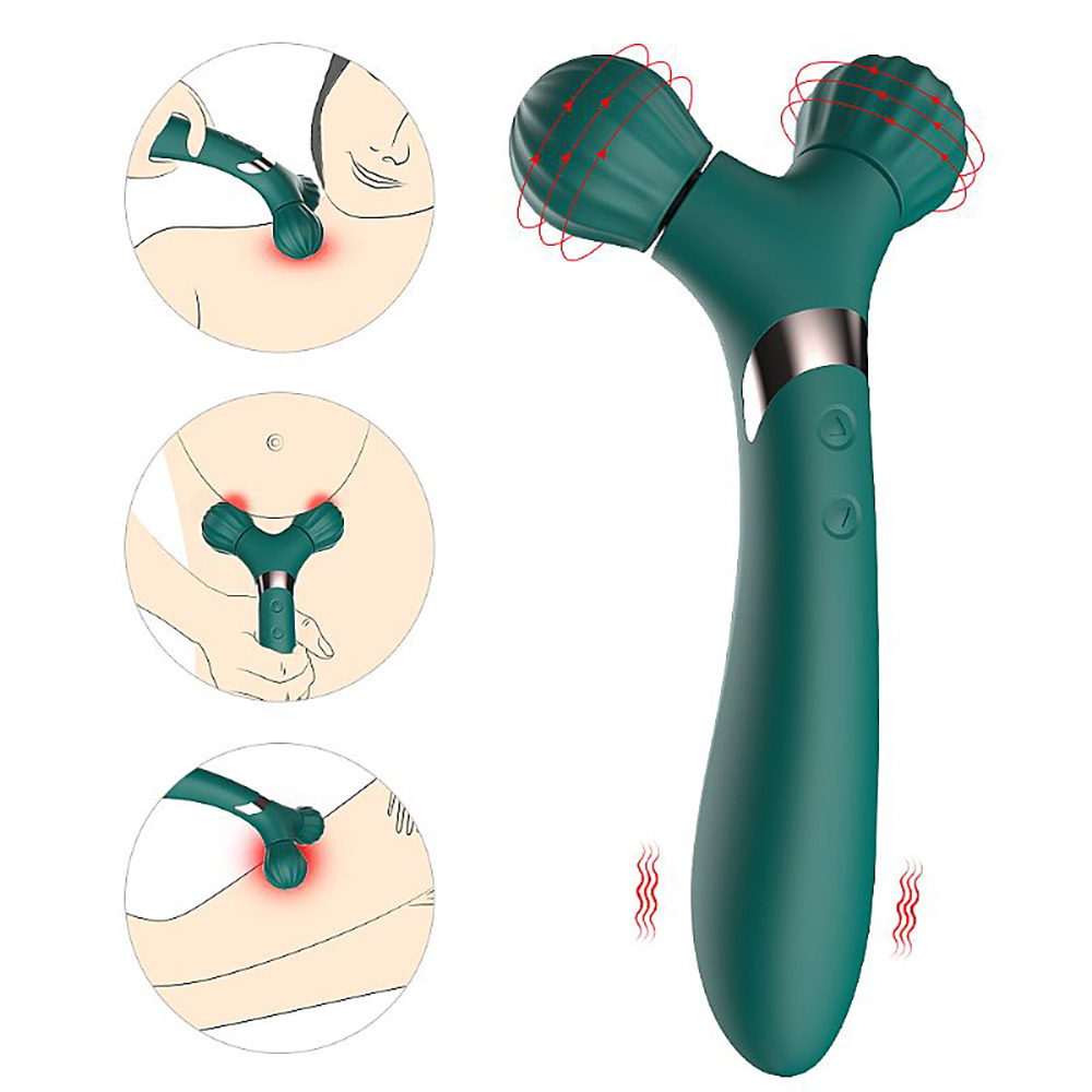 Ilustra��o do Massageador Er�tico Twig Cyan sendo utilizado para massagem facial, corporal e �ntima