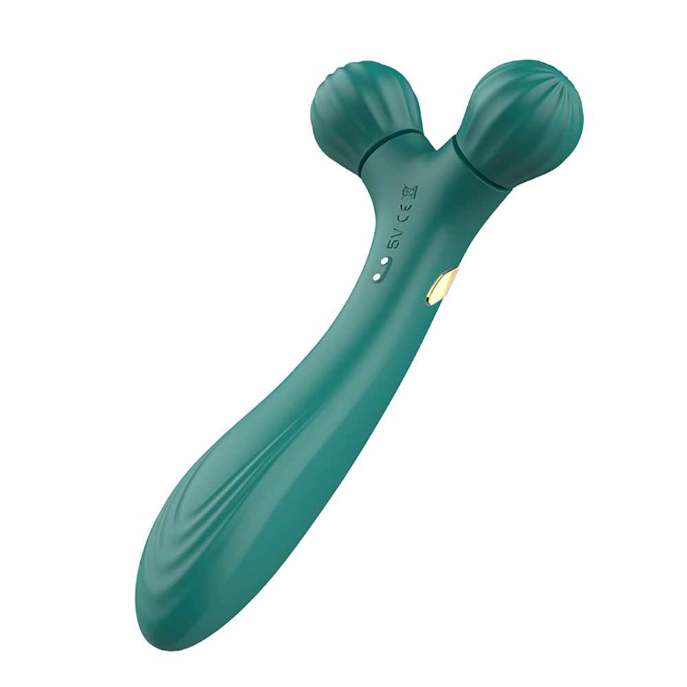 Vista inclinada do Massageador Twig Cyan mostrando detalhes do silicone e bot�es de controle
