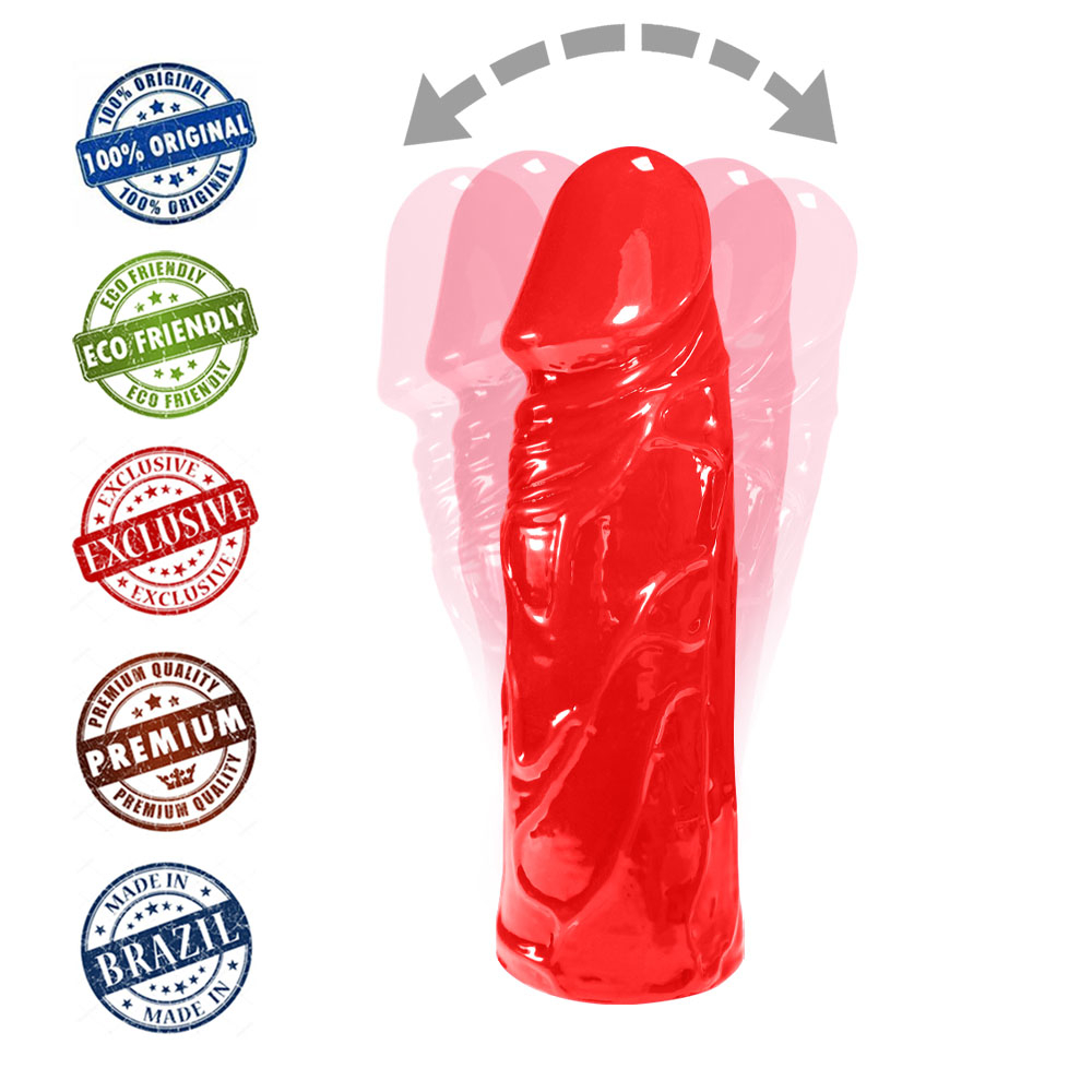 P�nis Cotoco em PVC Flex�vel At�xico 20,5 x 5,5cm na cor vermelha, em uma vista traseira que ressalta sua base s�lida e a transi��o suave para o corpo do dildo.