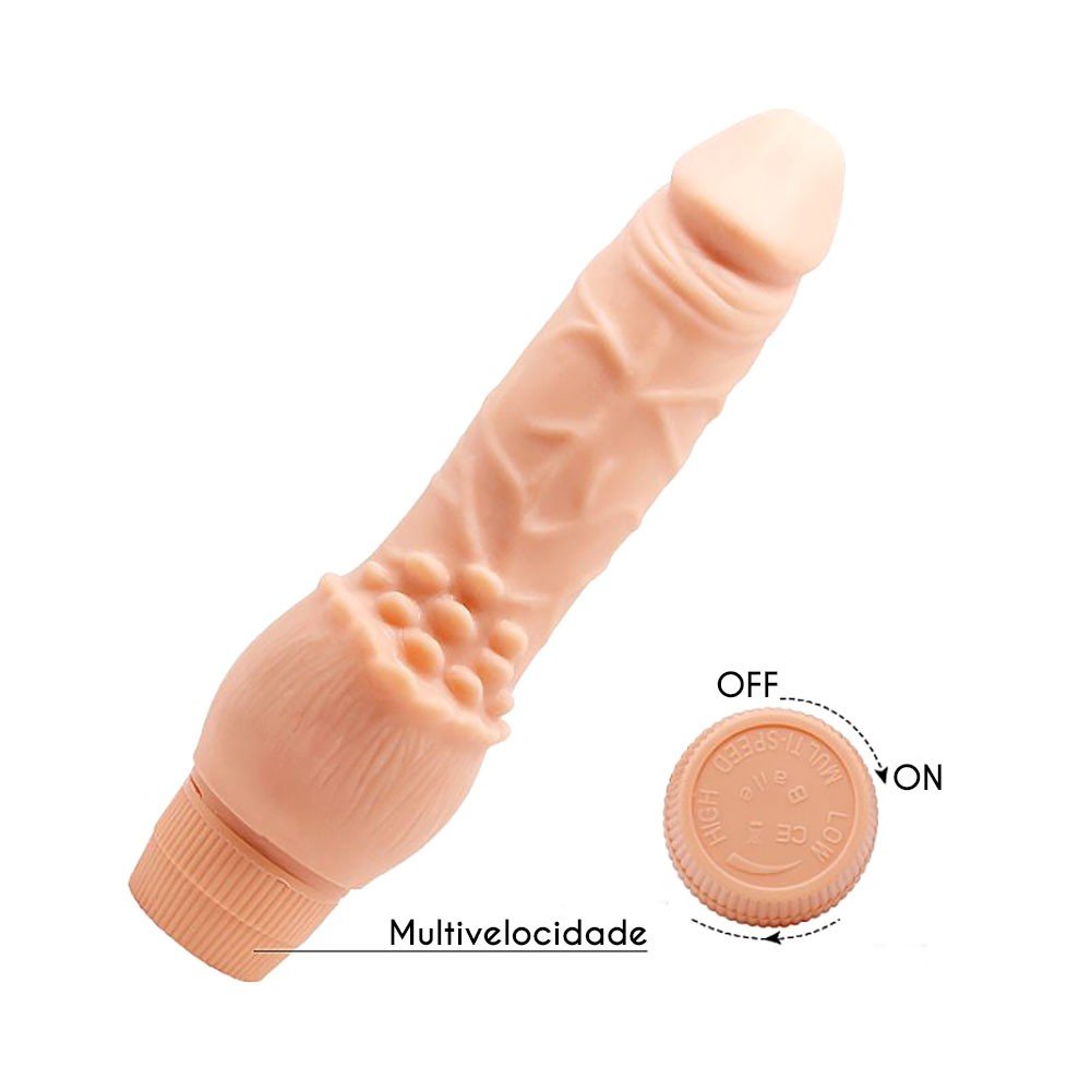 Pênis Realístico com Vibrador e Massageador em Silicone Multivelocidade 19,5 x 3,8cm Bege | Foto 04