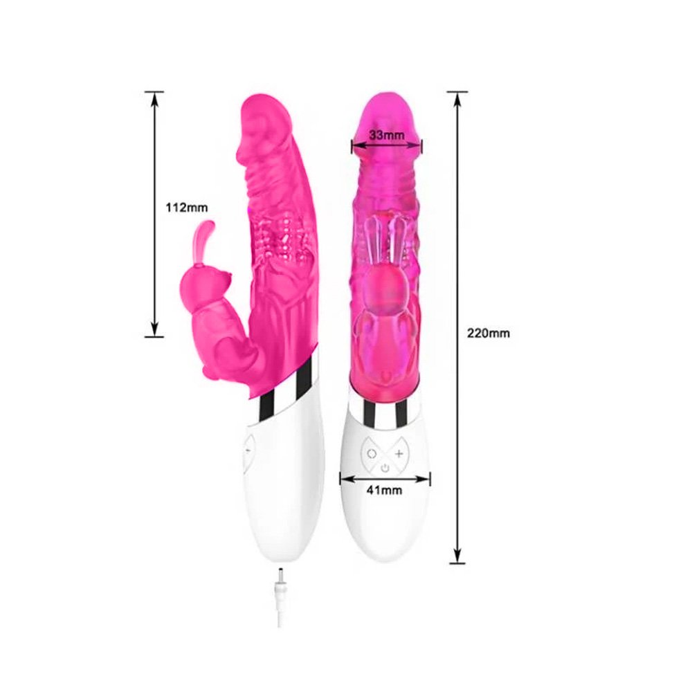 Vibrador Rabbit Rotativo Haloy com 6 Modos de Vibra��o e Rota��o Pink - Close-up do estimulador de clit�ris em formato de coelho, evidenciando as orelhas como pontos de est�mulo