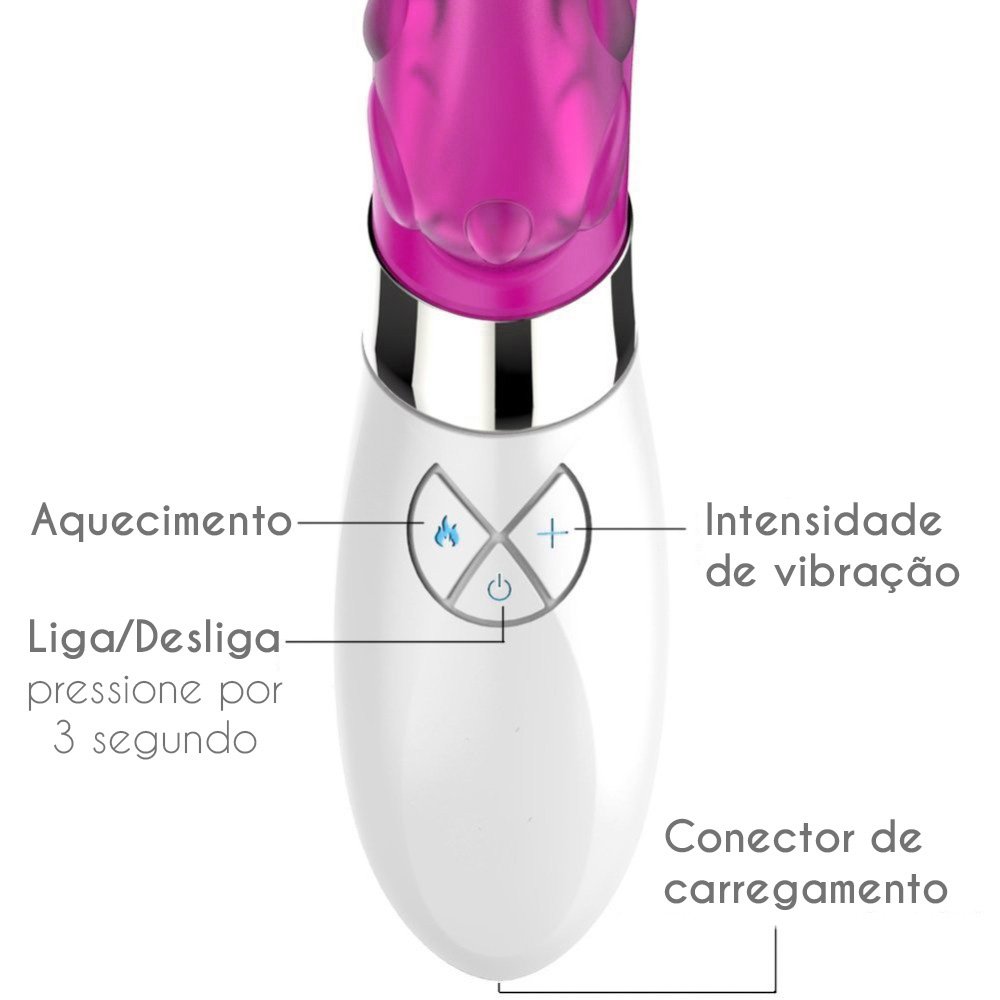 Vibrador Rabbit Rotativo Haloy com 6 Modos de Vibra��o e Rota��o Pink - Detalhe da ponta vibrat�ria, focando na textura e curvatura para o ponto G