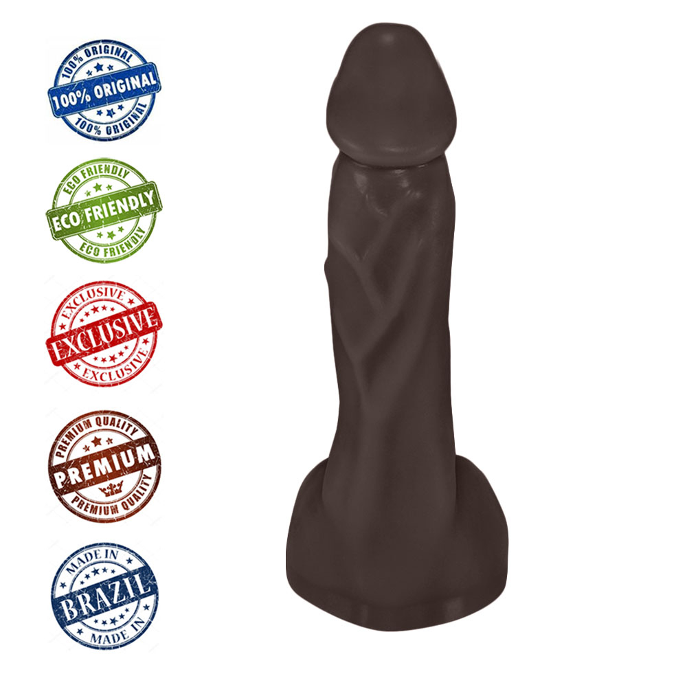 p�nis real�stico em PVC flex�vel Heart marrom em vista frontal angular, mostrando design anat�mico