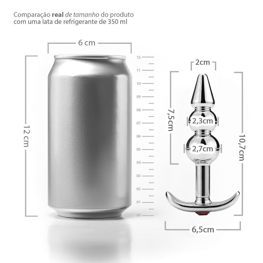 Ilustra��o de uso do plug anal joia escalonado vermelho em a�o inox, mostrando o plug inserido com a joia vermelha vis�vel na entrada anal, indicando o posicionamento seguro.