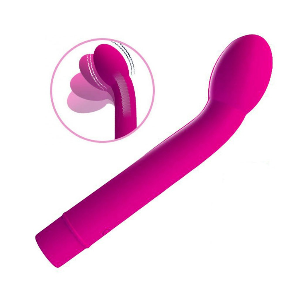 Vista inclinada do Vibrador Ponto G em Silicone Pretty Love Logan Pink, com indica��o de vibra��o