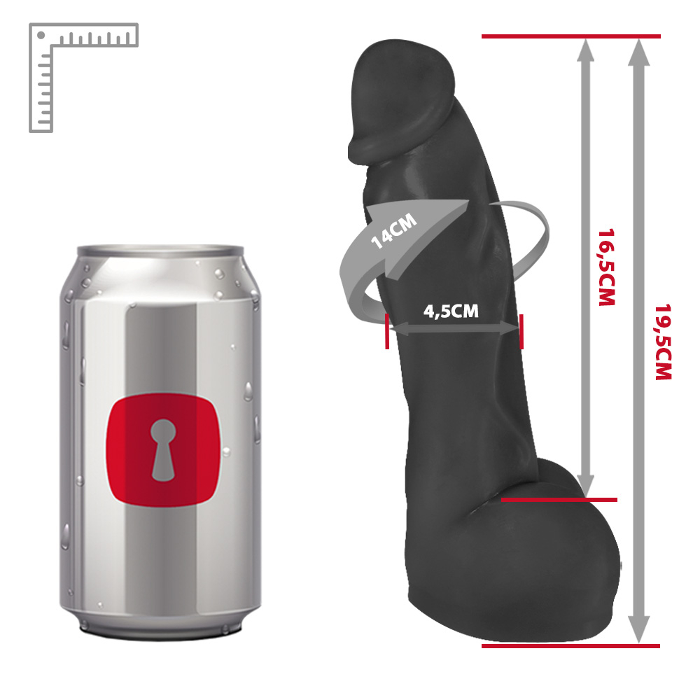 P�nis Real�stico em PVC Flex�vel Heart em composi��o completa destacando o design, material flex�vel e o escroto