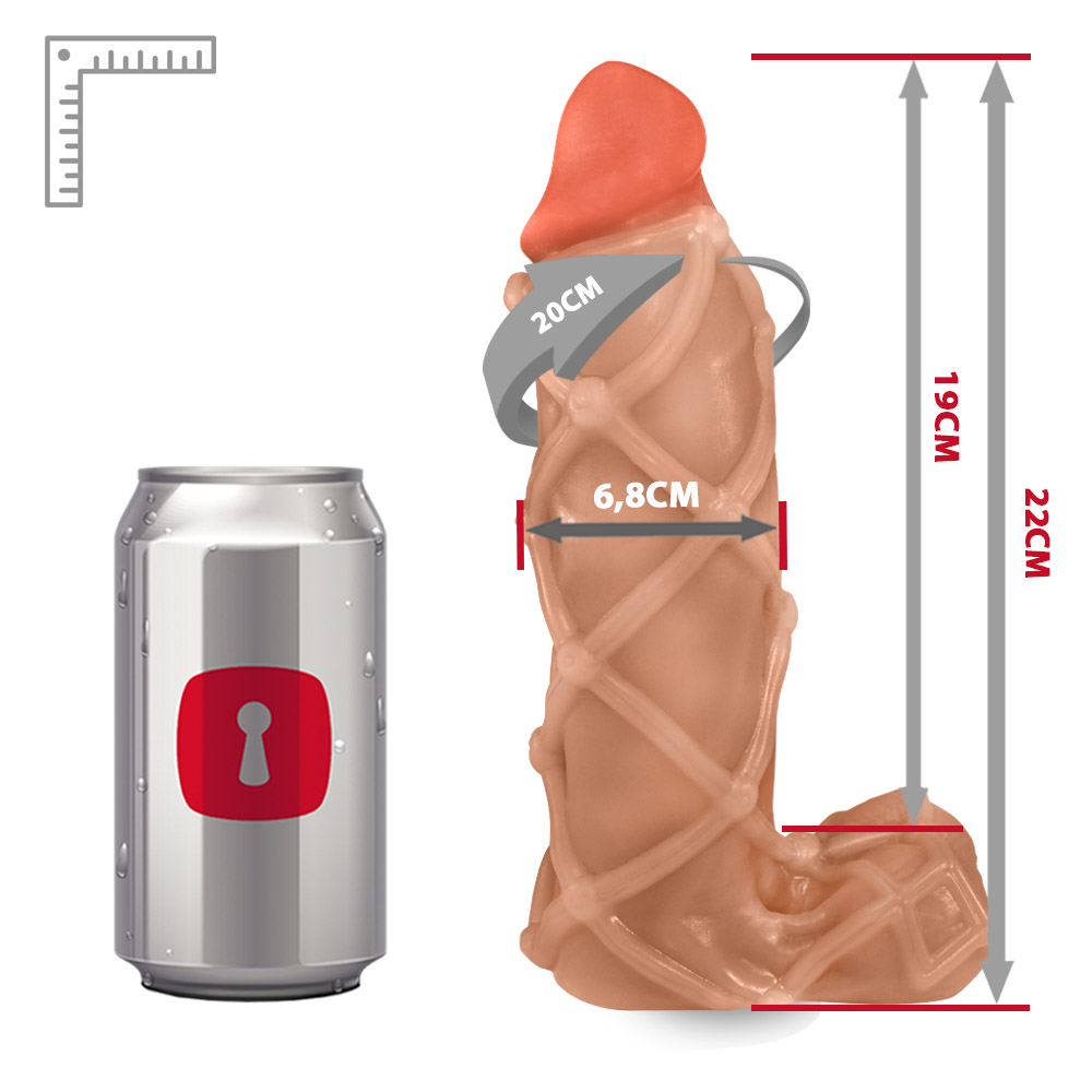 P�nis Maci�o Dominador Bege, vista de lado, com a base para cinta e o formato realista em PVC flex�vel