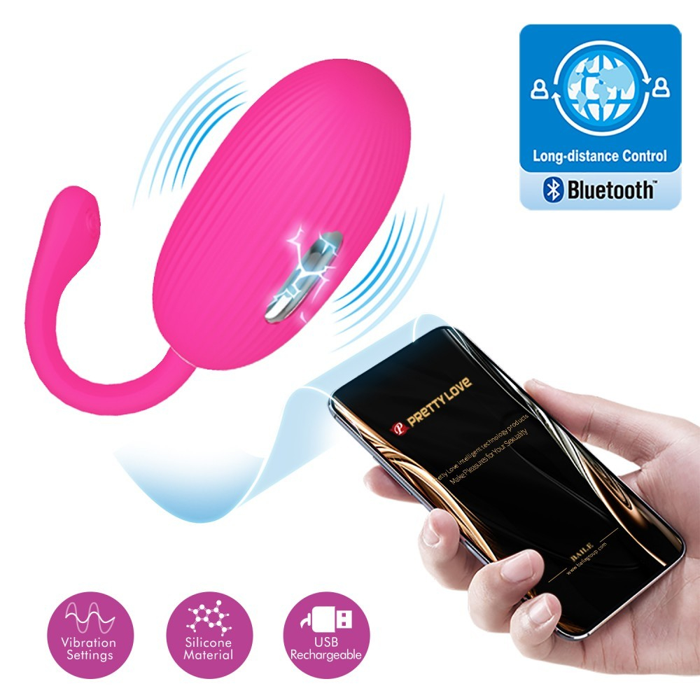 Vibrador Doreen Pink em silicone destacando a tecnologia de Bluetooth e fun��o choque