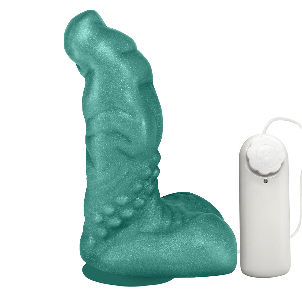 Pênis Feito em PVC Flexível com Escroto, Vibrador e Ventosa Goodzilla 20 x 6,5cm Verde Cintilante | Foto 01
