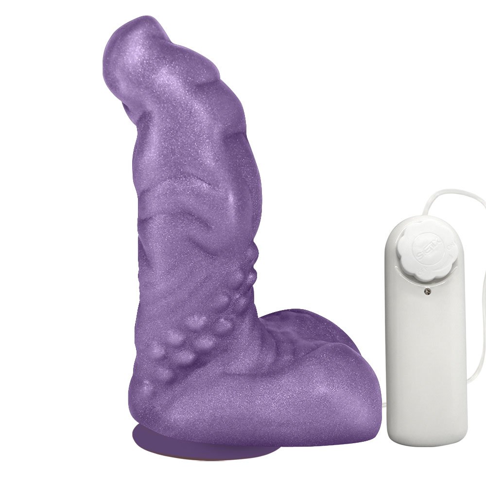 Pênis Feito em PVC Flexível com Escroto, Vibrador e Ventosa Goodzilla 20 x 6,5cm Roxo Cintilante | Foto 01