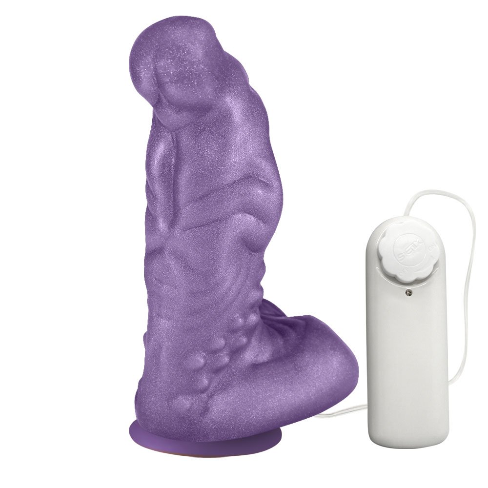 Pênis Feito em PVC Flexível com Escroto, Vibrador e Ventosa Goodzilla 20 x 6,5cm Roxo Cintilante | Foto 02