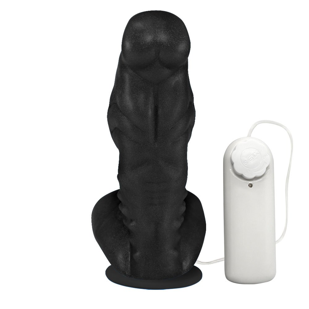 P�nis Feito em PVC Flex�vel com Escroto, Vibrador e Ventosa Goodzilla 20 x 6,5cm Preto | Foto 03