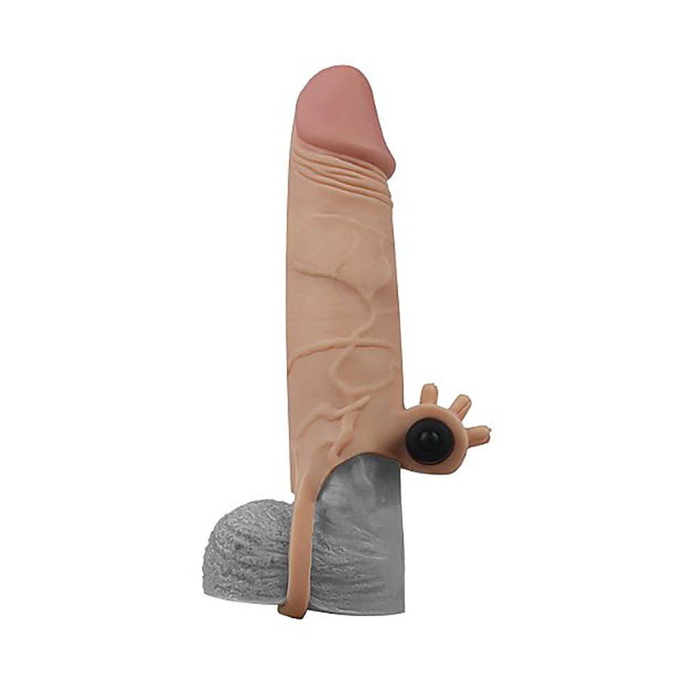 Capa Peniana com Vibrador e Anel Escrotal em Cyberskin com Estimuladores 17,5 x 4,3cm Bege | Foto 05