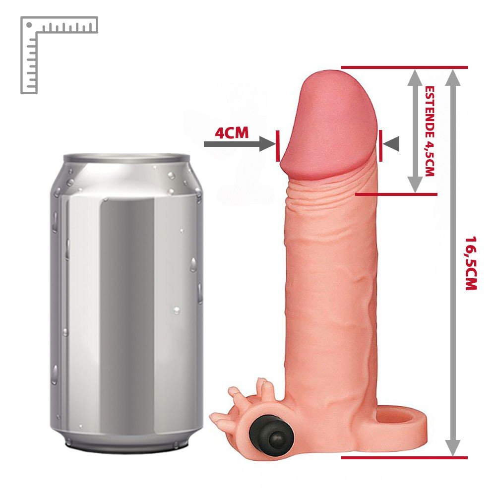 Diagrama de dimens�es da Capa Peniana com Vibrador, mostrando comprimento e di�metro detalhados.