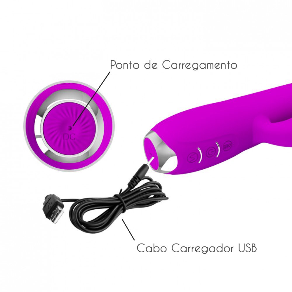 Vibrador Duplo Recarregável em Silicone com Estimulador de Clitóris e 12 Vibrações 18,8x3,5cm Roxo | Foto 06 Vibrador Duplo Recarregável em Silicone com Estimulador de Clitóris e 12 Vibrações 18,8x3,5cm Roxo | Foto 06