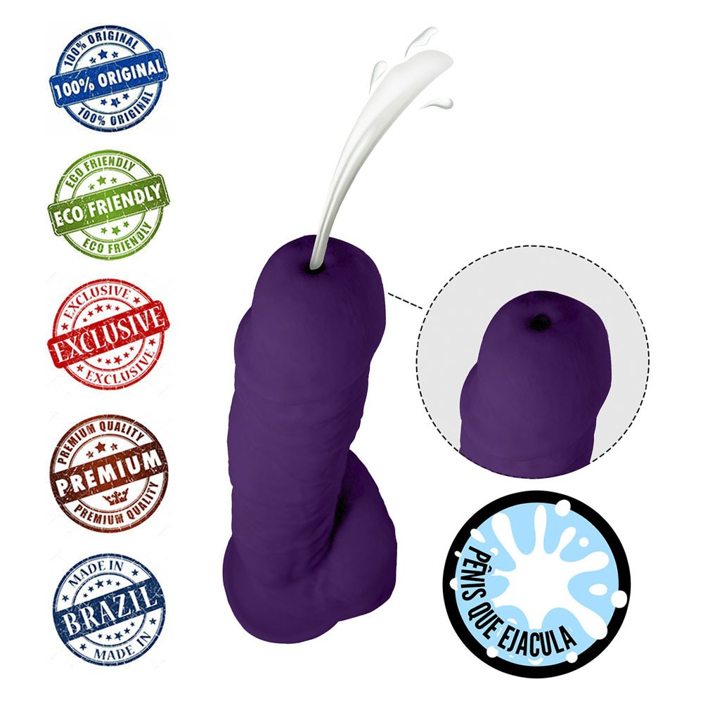 Pênis que Ejacula com Escroto e Ventosa Soft Touch 17,5 x 4,5cm Lilás | Foto 05