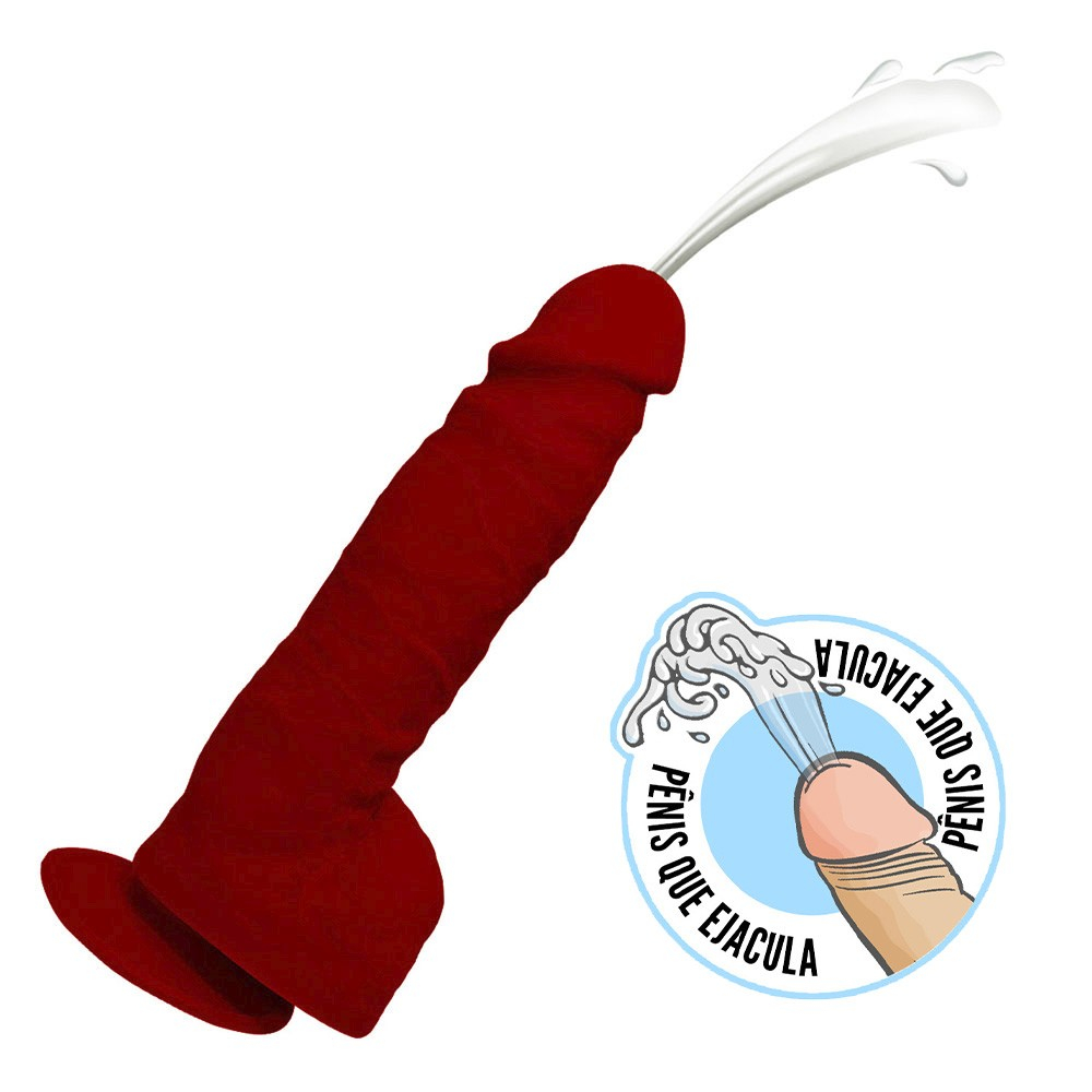 Pênis que Ejacula com Escroto e Ventosa Soft Touch 17,5 x 4,5cm Vermelho | Foto 01