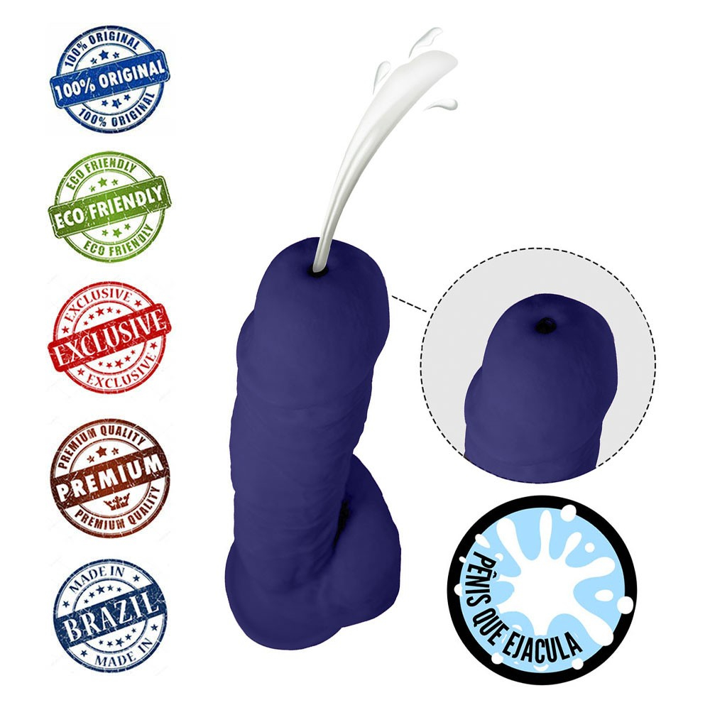 P�nis que Ejacula com Escroto e Ventosa Soft Touch 17,5 x 4,5cm Azul | Foto 05
