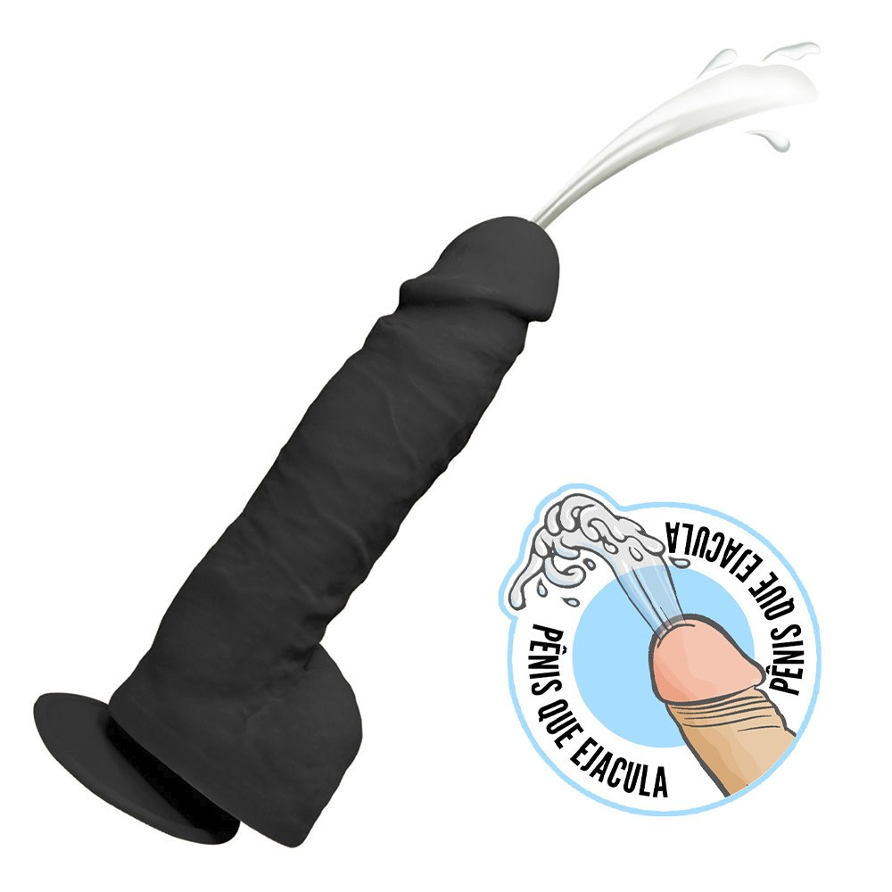 Pênis que Ejacula com Escroto e Ventosa Soft Touch 17,5 x 4,5cm Preto | Foto 01