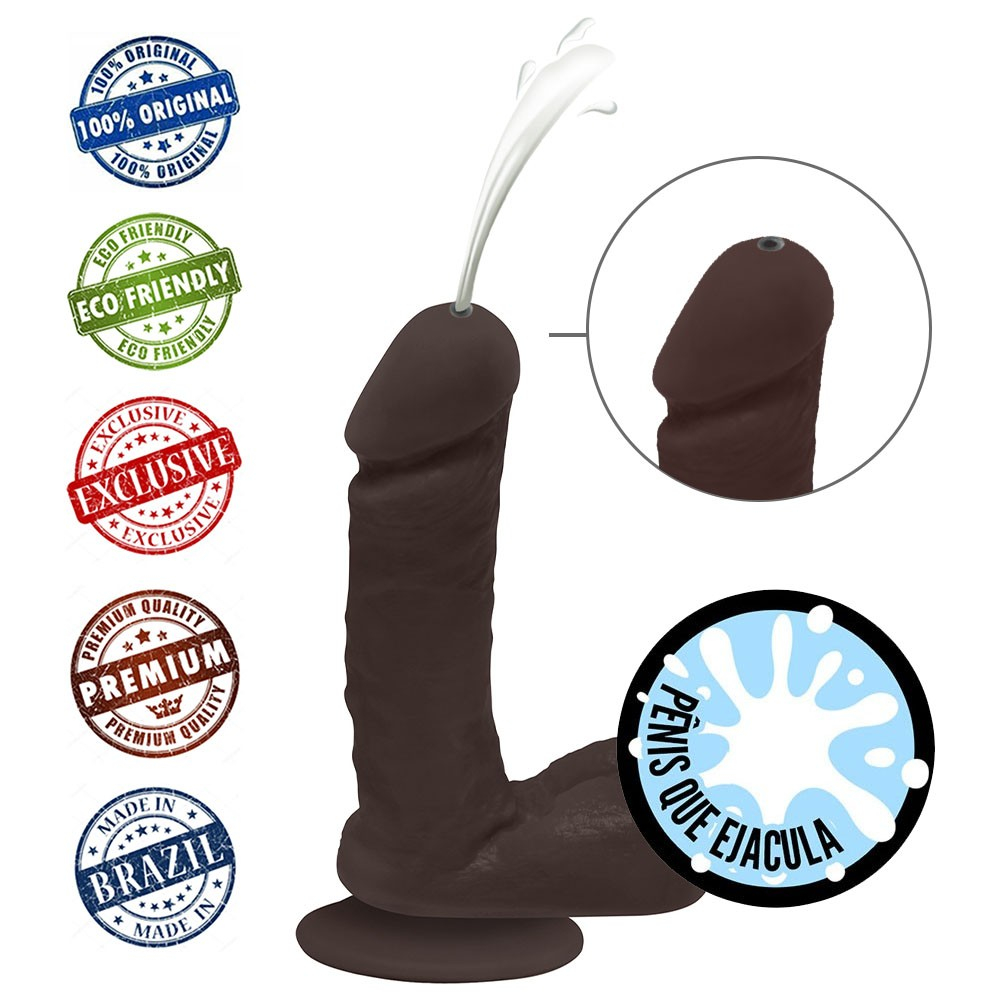 P�nis que Ejacula Flex�vel Ares com Escroto e Ventosa 15 x 4cm Marrom | Foto 05