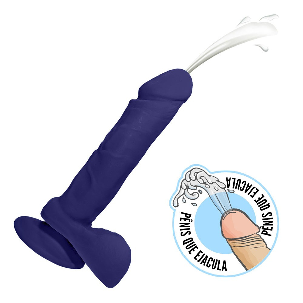 Pênis que Ejacula com Escroto e Ventosa Soft Touch 16 x 4cm Azul | Foto 01