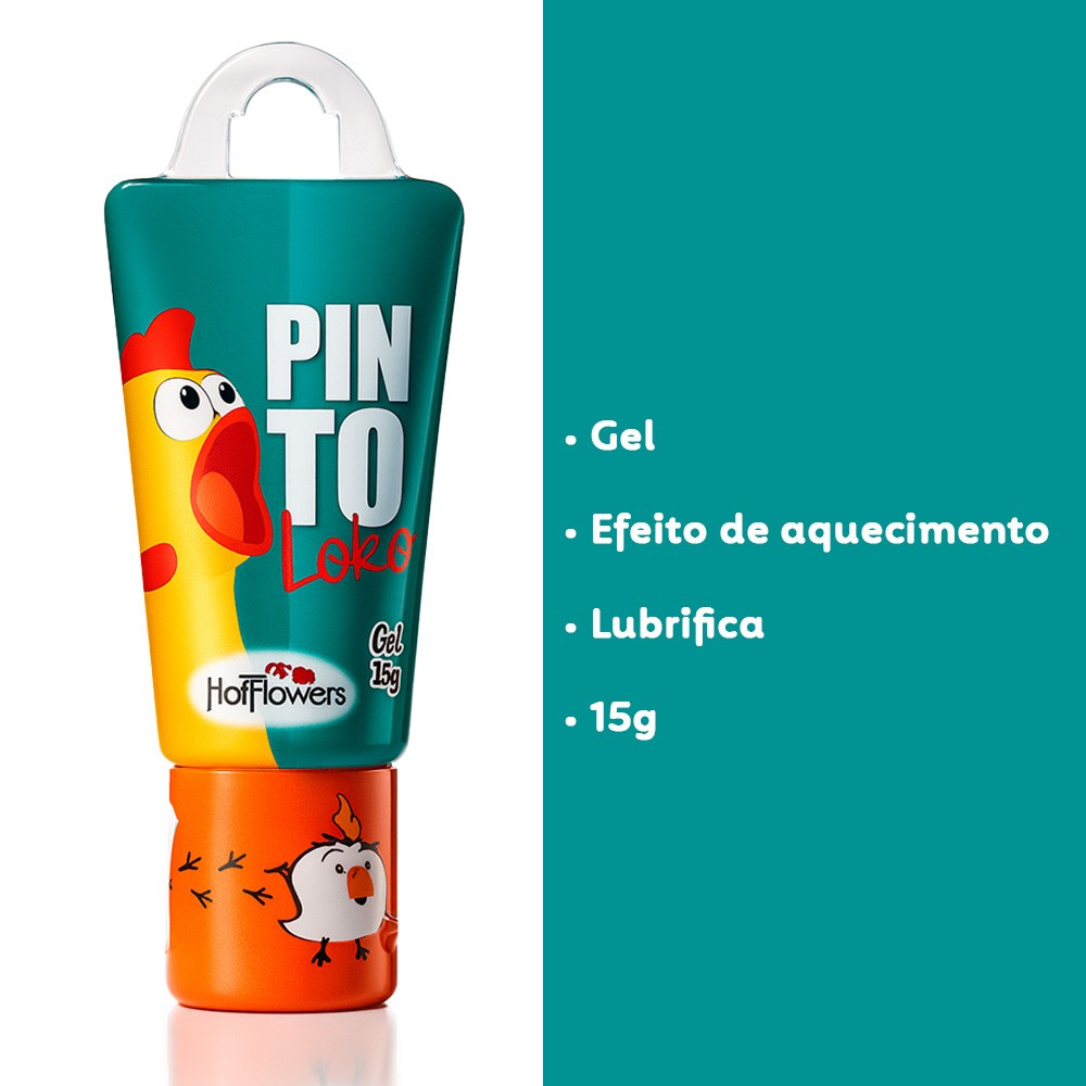Embalagem do Gel Masculino Lubrificante que Esquenta Pinto Loko 15g, destacando as funcoes: Gel, Efeito de aquecimento, Lubrifica, 15g