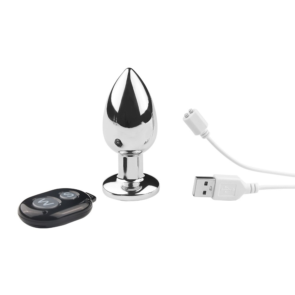 Plug Anal em A�o Recarreg�vel com 10 Vibra��es e Controle sem Fio 7 x 3cm Prata | Foto 05