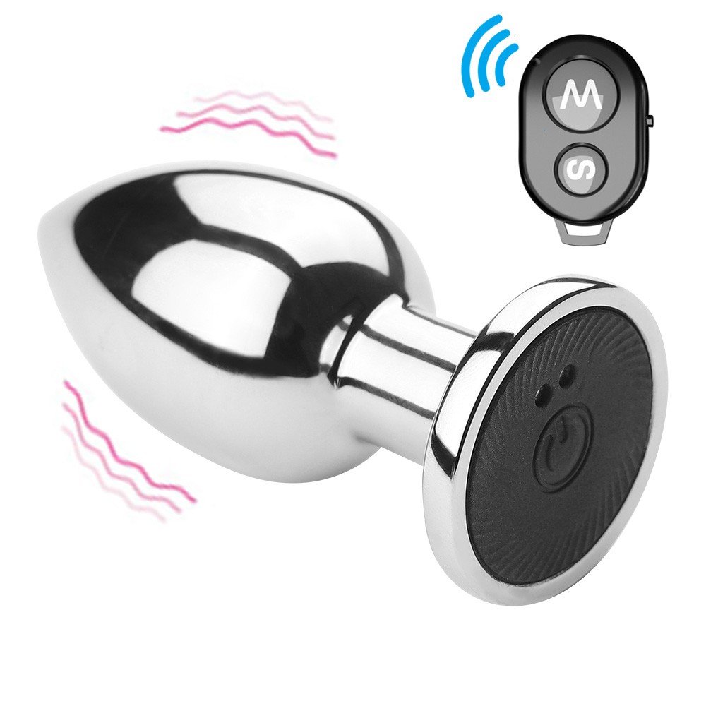 Plug Anal em Aço Recarregável com 10 Vibrações e Controle sem Fio 8 x 3,4cm Prata | Foto 01