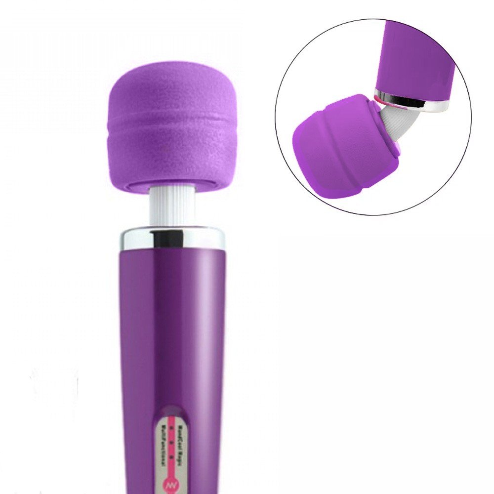 Detalhe da ponta flex�vel do Massageador Magic Wand Big Roxo com anel met�lico