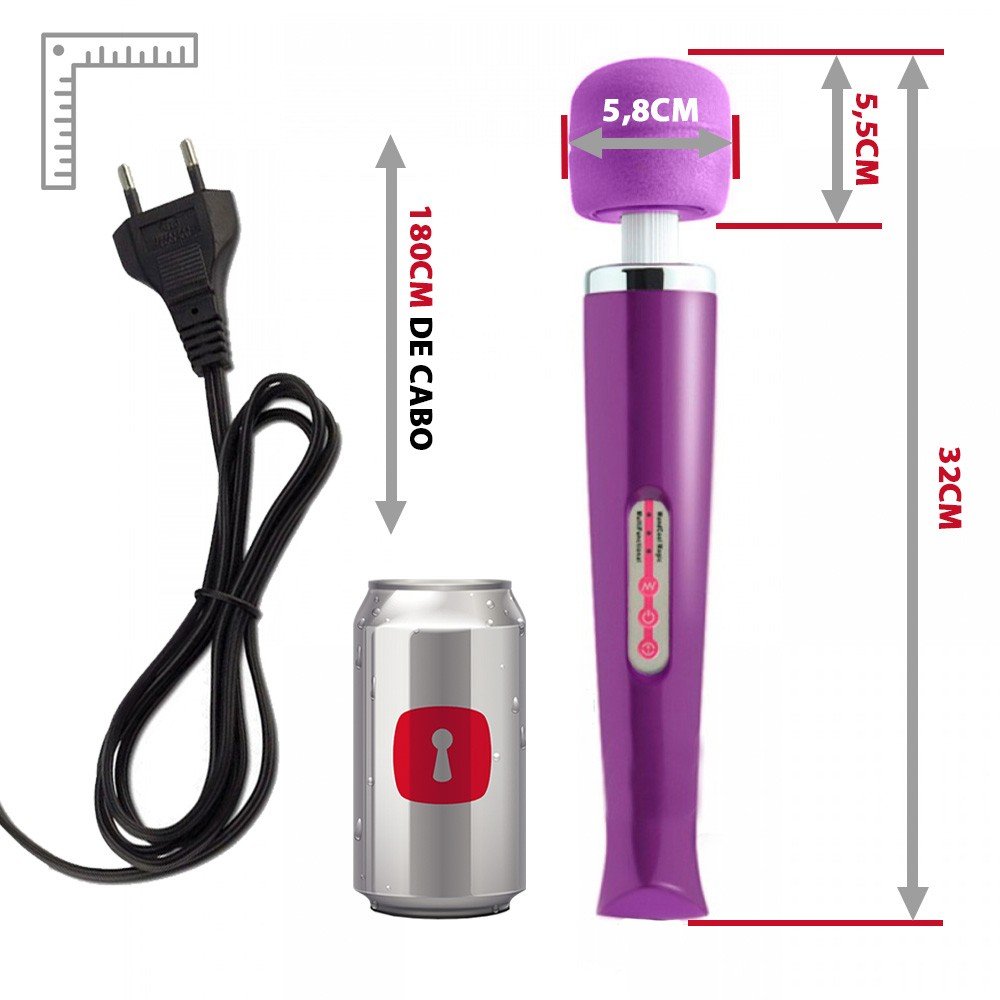 Close da cabe�a flex�vel do Massageador Magic Wand Big Roxo