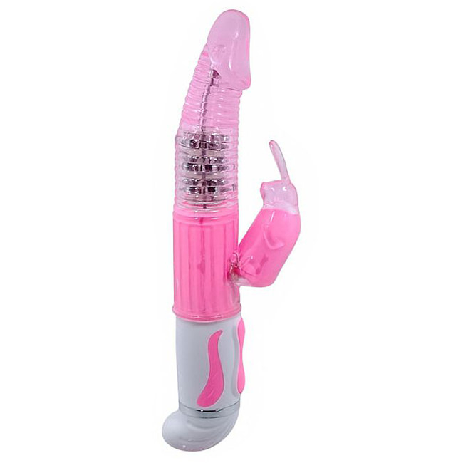 Vibrador Rabbit com Estimulador Coelho 18 Vibra��es Rosa - Vista Lateral Detalhada