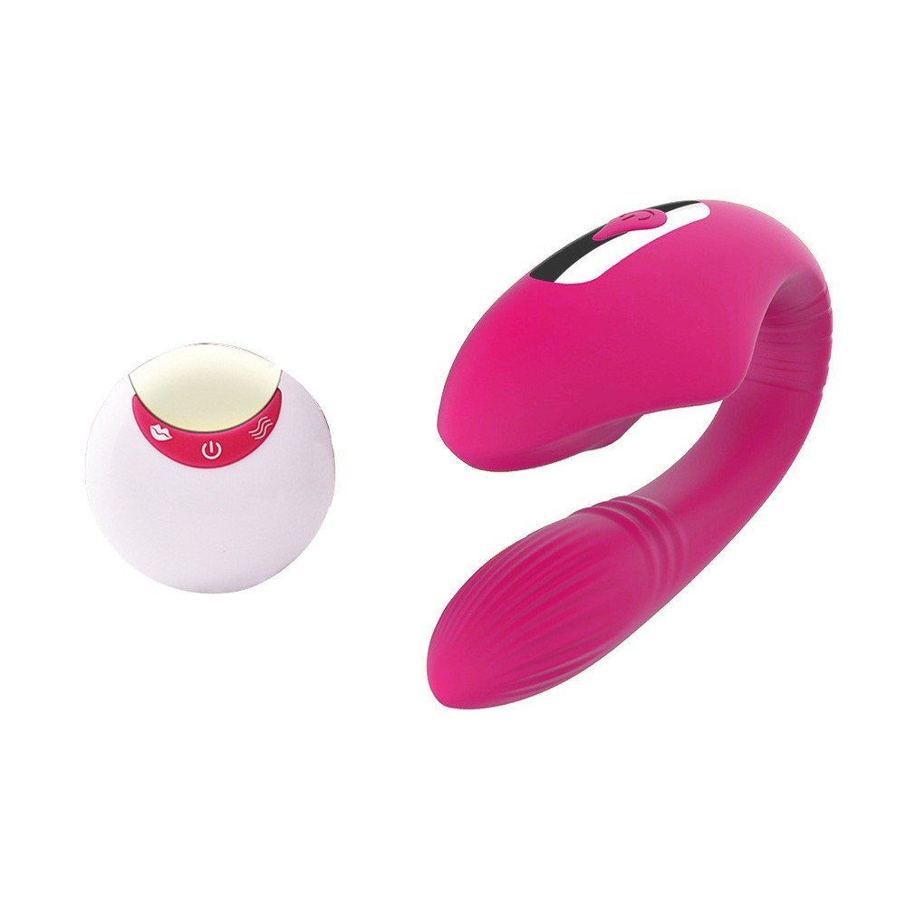Vibrador para casal em silicone rosa em forma de U com controle remoto branco