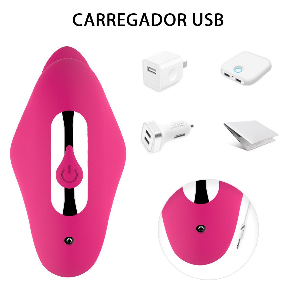 Vibrador para casal rosa sendo segurado por uma m�o feminina, destacando o corpo flex�vel