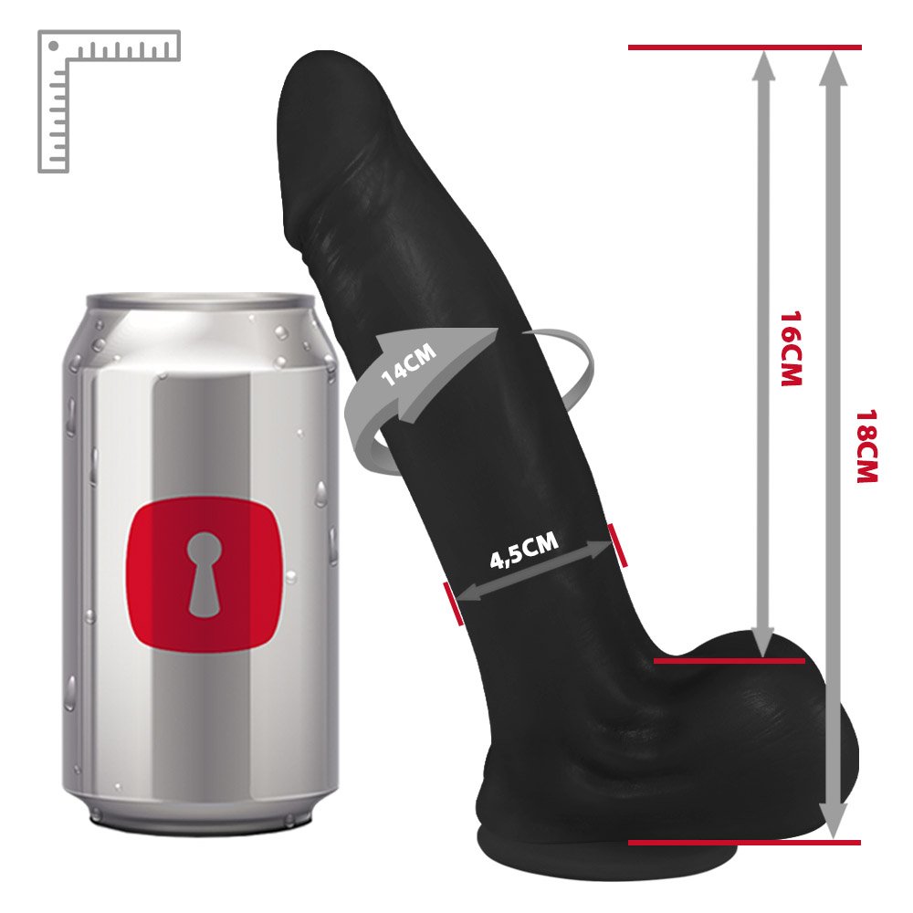 P�nis Maci�o Lover Preto em PVC flex�vel de 18cm, foto de est�dio com fundo branco, mostrando o produto em sua totalidade.