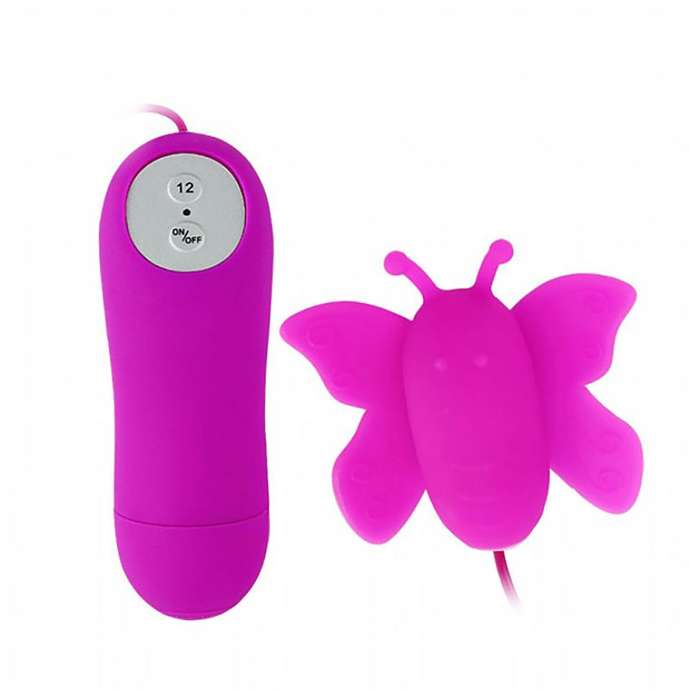 Vibrador Bullet Mini em Silicone Formato de Borboleta 12 Vibra��es Controle com Fio Pink