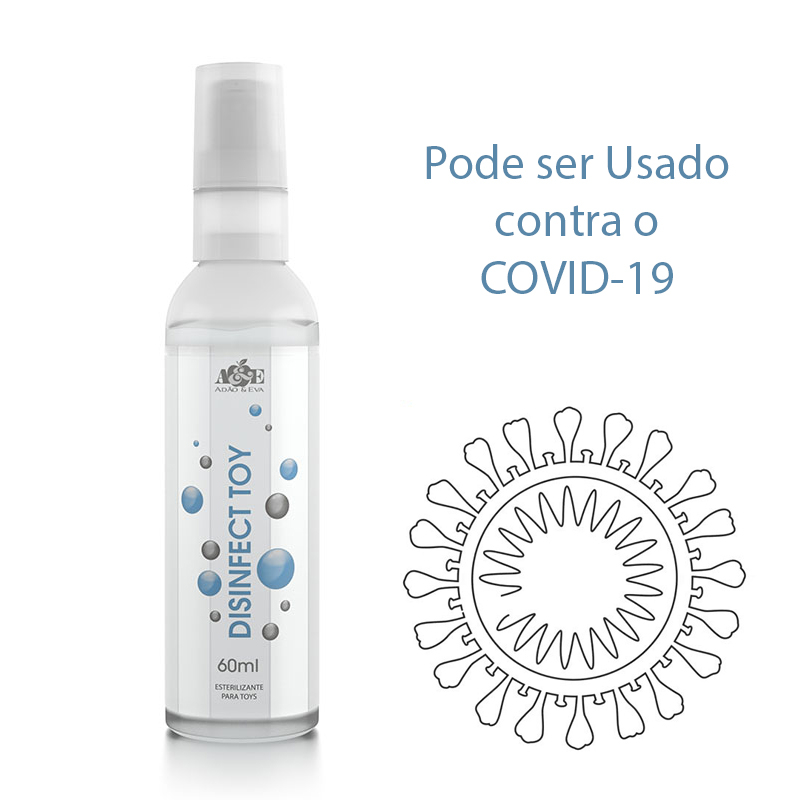 Spray Disinfect para Sextoy 60ml, com indica��o de uso contra Coronav�rus e desenho viral.