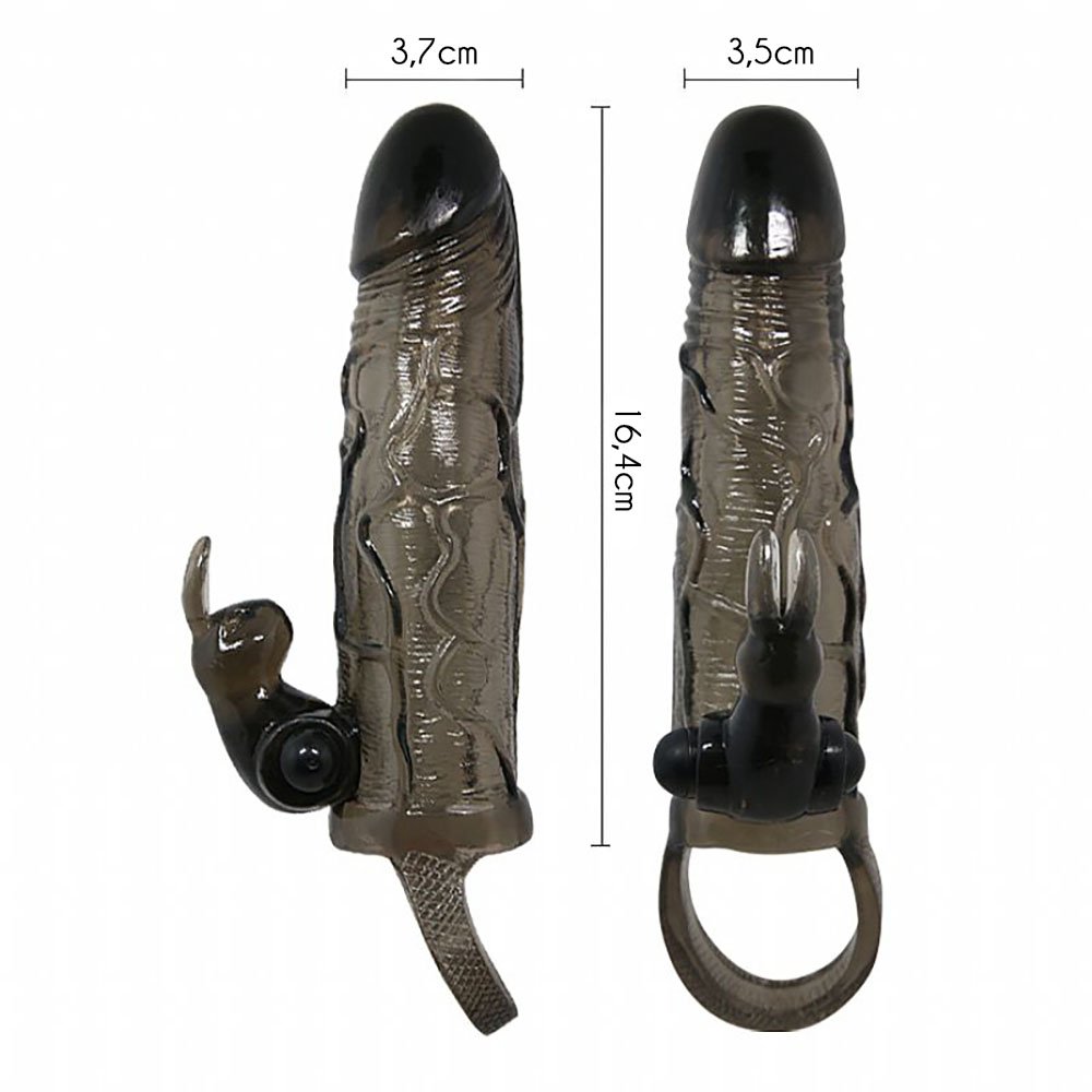 Capa Peniana com Anel para Escroto e Vibrador Clitoriano em Formato de Coelho Fum� | Foto 05