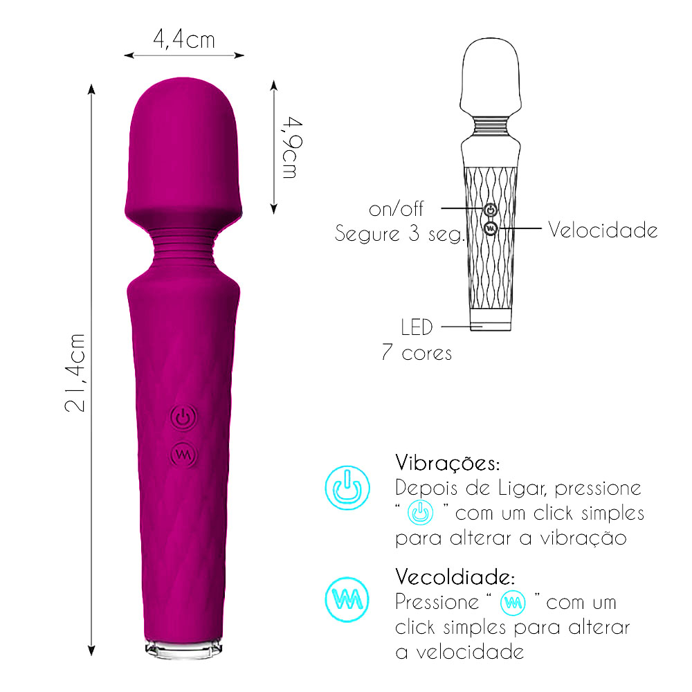 Detalhe do carregador magn�tico do Massageador Luna Pink, evidenciando a praticidade para recarregar.