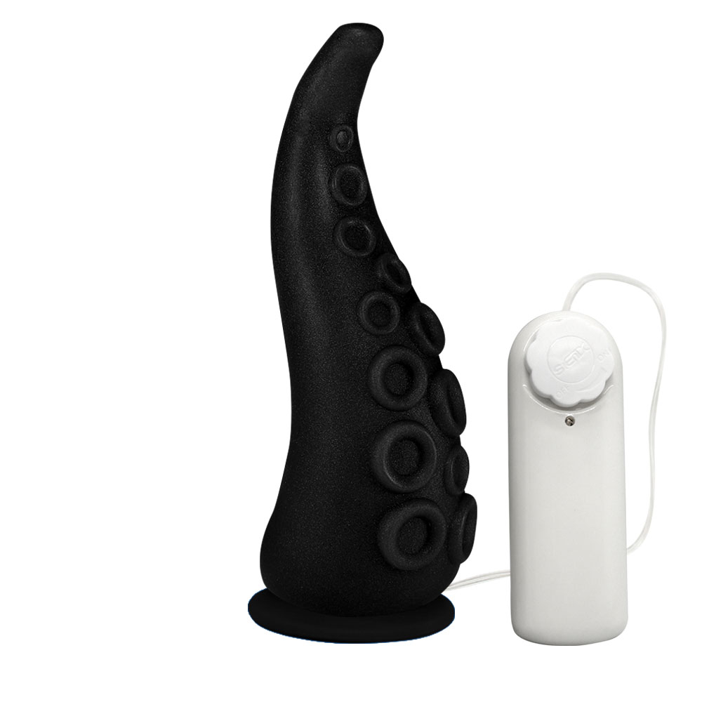 Dildo Feito em PVC Flexível em Formato de Tentáculos com Vibrador e Ventosa 18 x 5cm Preto | Foto 01