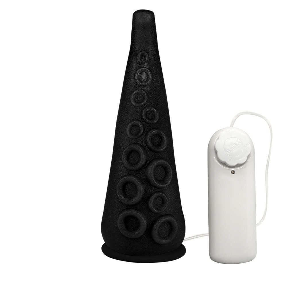 Dildo Feito em PVC Flexível em Formato de Tentáculos com Vibrador e Ventosa 18 x 5cm Preto | Foto 02