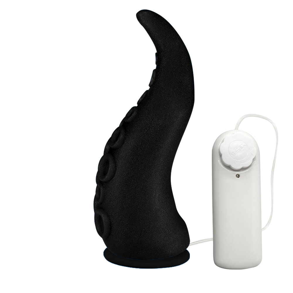 Dildo Feito em PVC Flexível em Formato de Tentáculos com Vibrador e Ventosa 18 x 5cm Preto | Foto 04