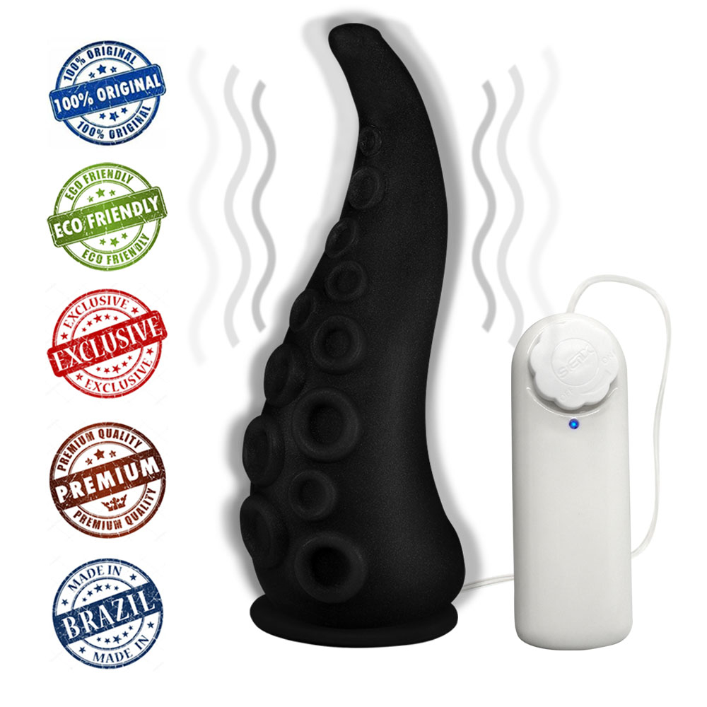 Dildo Feito em PVC Flexível em Formato de Tentáculos com Vibrador e Ventosa 18 x 5cm Preto | Foto 05