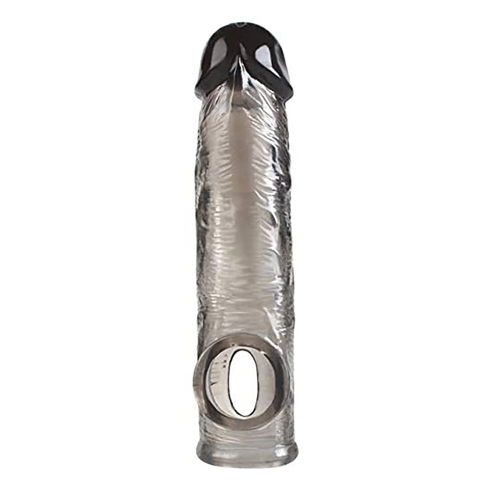 Capa Peniana Testicular Sleeve 15cm Fum� - vis�o lateral demonstrando comprimento e material